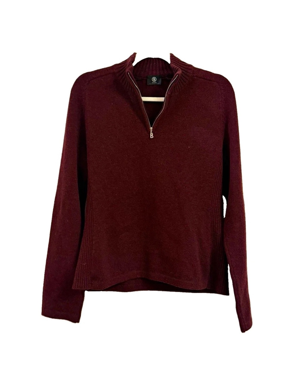 Bogner Burgundy Quarter-Zip Sweater Wool Quiet Luxury Knit Winter Ski Small